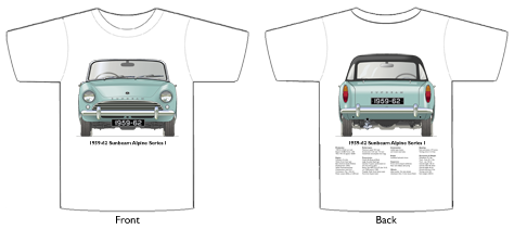 Sunbeam Alpine Series I 1959-60 T-shirt Front & Back